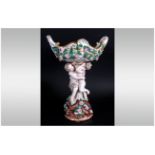 Dresden - Late 19th Century Figural Cherubs Centre Piece Bowl. c.1890's. Stands 11 Inches High.