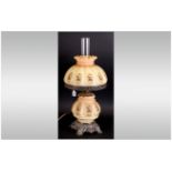 Continental Glass Lamp Decorated With Flowers With A Bulbous Body and matching shade. In glass. In