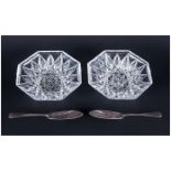 Boodle & Dunthorne Boxed Pair of Cut Crystal Sweetmeat Dishes, Complete with a Pair of Silver