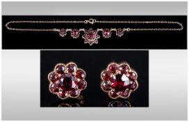 Antique and Impressive German 8ct Gold Set Almandine Garnet Drop Necklace. The Garnets of a Rich /