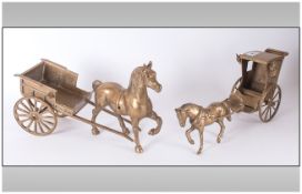 Two Brass FIgures Of Horses & Carriages