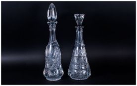 Top Quality & Vintage Cut Crystal Decanters, 2 in total. 16.25 & 13.75'' in height.