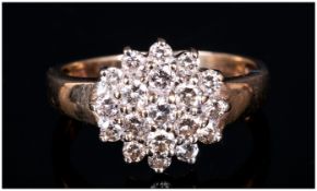18ct Gold Diamond Cluster Ring, Set With 19 Round Brilliant Cut Diamonds, Fully Hallmarked, Ring