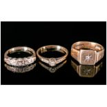 Three 9ct Gold Dress Rings, All Diamond Set, Fully Hallmarked,