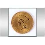 American Gold Indian Princess One Dollar Coin - Date 1862. Weight 1.7 grams. Grade Good. Mint