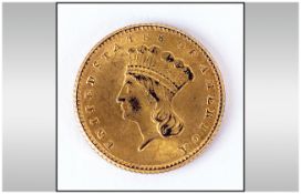 American Gold Indian Princess One Dollar Coin - Date 1862. Weight 1.7 grams. Grade Good. Mint