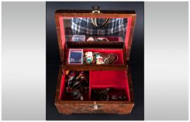 Wooden Box Containing Assorted Costume Jewellery