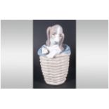 LLadro Animal Figure 'Dog In A Basket' model number 1128, Issue year 1971-1985, mint condition. 7.