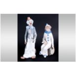 Lladro Style Figures by Cascade ( 2 ) In Total. ' Clowns' Heights 8 & 9.75 Inches. Mint Condition.