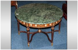 French Style Circular Topped Centre Table  / Coffee Table, The Top In Green Marble Supported By