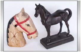 Vintage Wooden Carousel Horses Head & Modern Horse Figure