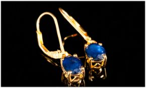 Sapphire Lever Back Earrings, 1.125cts of oval cut blue sapphire to each earring, set in 14ct gold