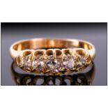 Antique 18ct Gold Set Five Stone Diamond Ring. The Cushion Cut Diamonds of Good Colour. Marked 18ct.