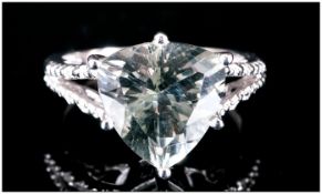 Green Amethyst Trillion Cut Ring, a green amethyst trillion of 5cts  set in a platinum vermeil and