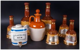 Wade Six Bells Whiskey Bottles, 2x12'' 4x6''. Ballantines Stoneware Whiskey Jug & Small Gin