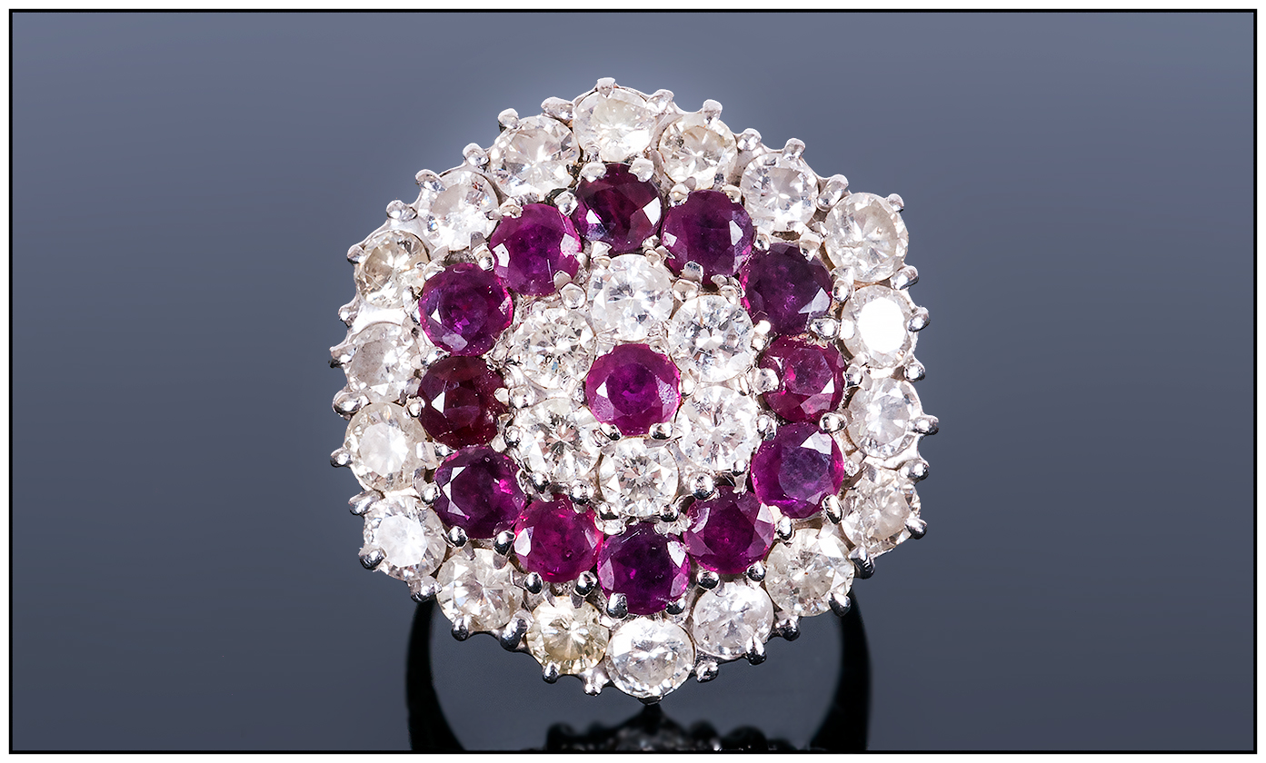 Ladies Impressive 18ct White Gold Set Large Ruby and Diamond Cluster Ring. Flower head Setting. - Image 3 of 4