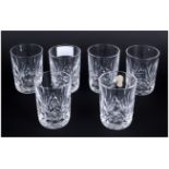 Waterford - Fine Cut Crystal Set of Six Whisky Glasses, Lismore Pattern. Each Glass Stands 3.5