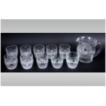 Waterford - Fine Quality Cut Crystal Colleen Water Jug / Pitcher with Matching Set of 12 Elegant Cut
