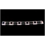 Silver Designer Style Bracelet, Set With Five Deep Blue Stones, Fully Hallmarked, Length 7½ Inches
