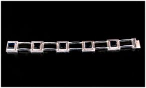 Silver Designer Style Bracelet, Set With Five Deep Blue Stones, Fully Hallmarked, Length 7½ Inches