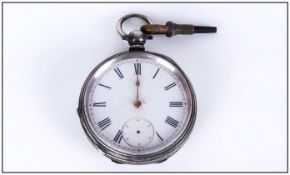 Antique Silver Open Faced Pocket Watch with Key.
