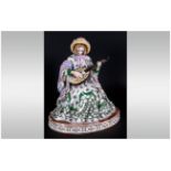 European Fine Porcelain Figurine of a Lady Musician Dressed In 19th Century Dress, Marks C.J To