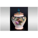 Royal Worcester Hand Painted Lidded Vase ' Roses ' Date 1913, Shape 279. Height 5.25 Inches.