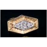 18ct Gold Diamond Ring, Modernist Design, Set With A Cluster Of Round Cut White Stones, Stamped 750,