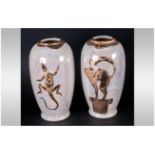 Carlton Ware ''Studio Study'' and ''Gold Lustre'' Hand Painted Vase Set - Signed to bases, approx