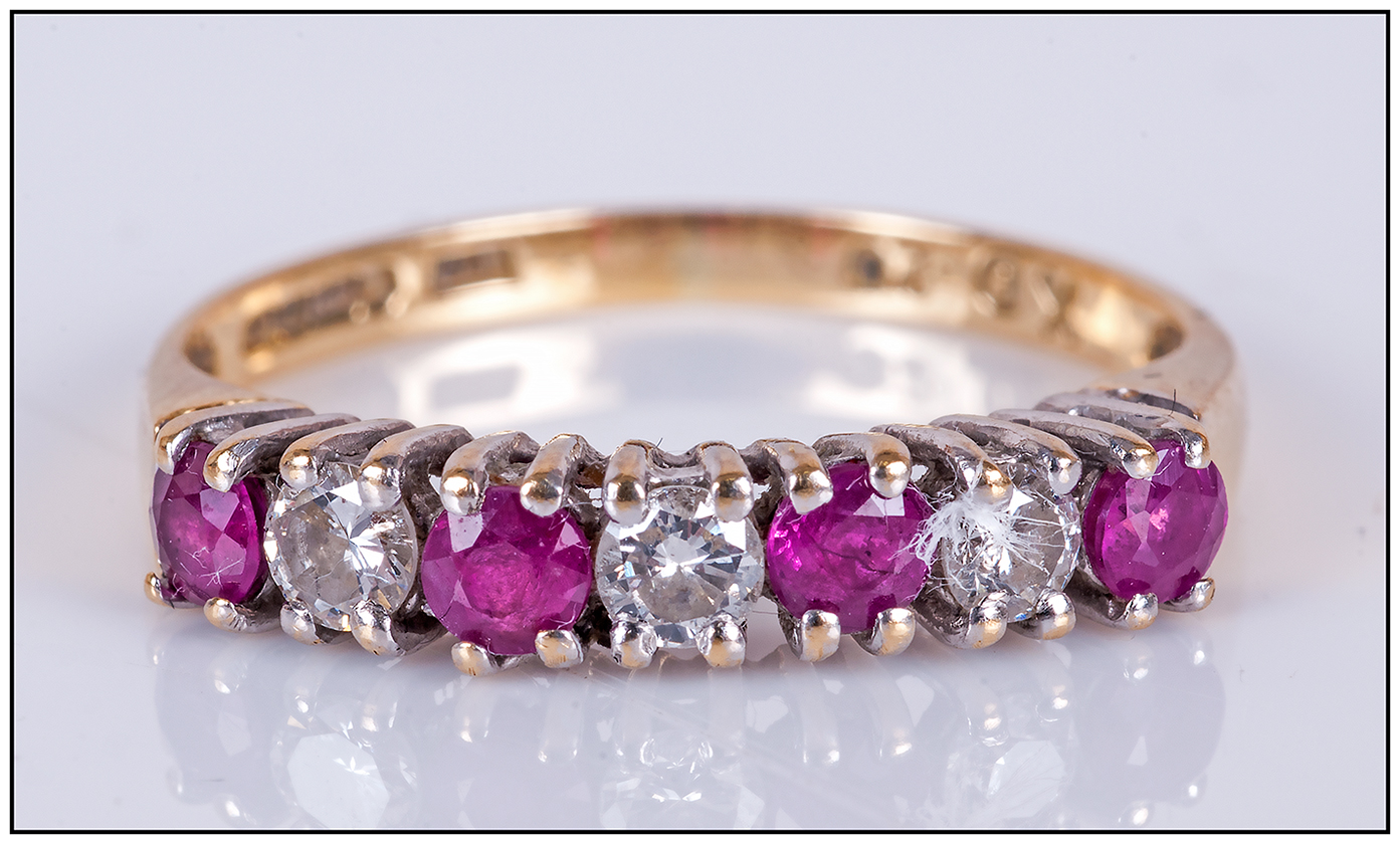 18ct Yellow Gold Set Ruby and Diamond Channel Set Ring, 3 Rubies and 3 Diamonds of Good Colour. - Image 2 of 2