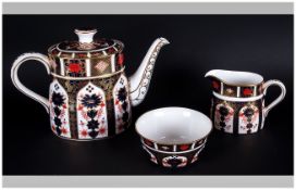 Royal Crown Derby Fine Old Imari Patterned Set of Three - Tea Pot, Milk Jug and Sugar Bowl.
