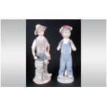 LLadro Figures 2 in total, 1. Boy From Madrid, Model 4898, 8.5'' in height, 2. Boy Fisherman, 8.75''