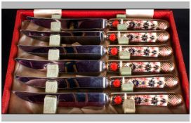 Royal Crown Derby Fine Bone China Boxed Set of Six Old Imari Pattern Handle and Steel Blade