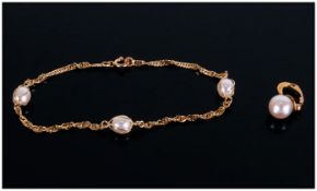 High Grade Gold and Pearl Set Bracelet - Gold Marks, Middle Eastern. Tests High ct Gold + 9ct Gold