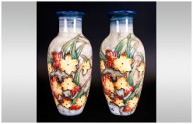 Old Tupton Ware Pair of Tubelined Moorcroft Style Vases, Decorated with Images of Yellow Flowers/