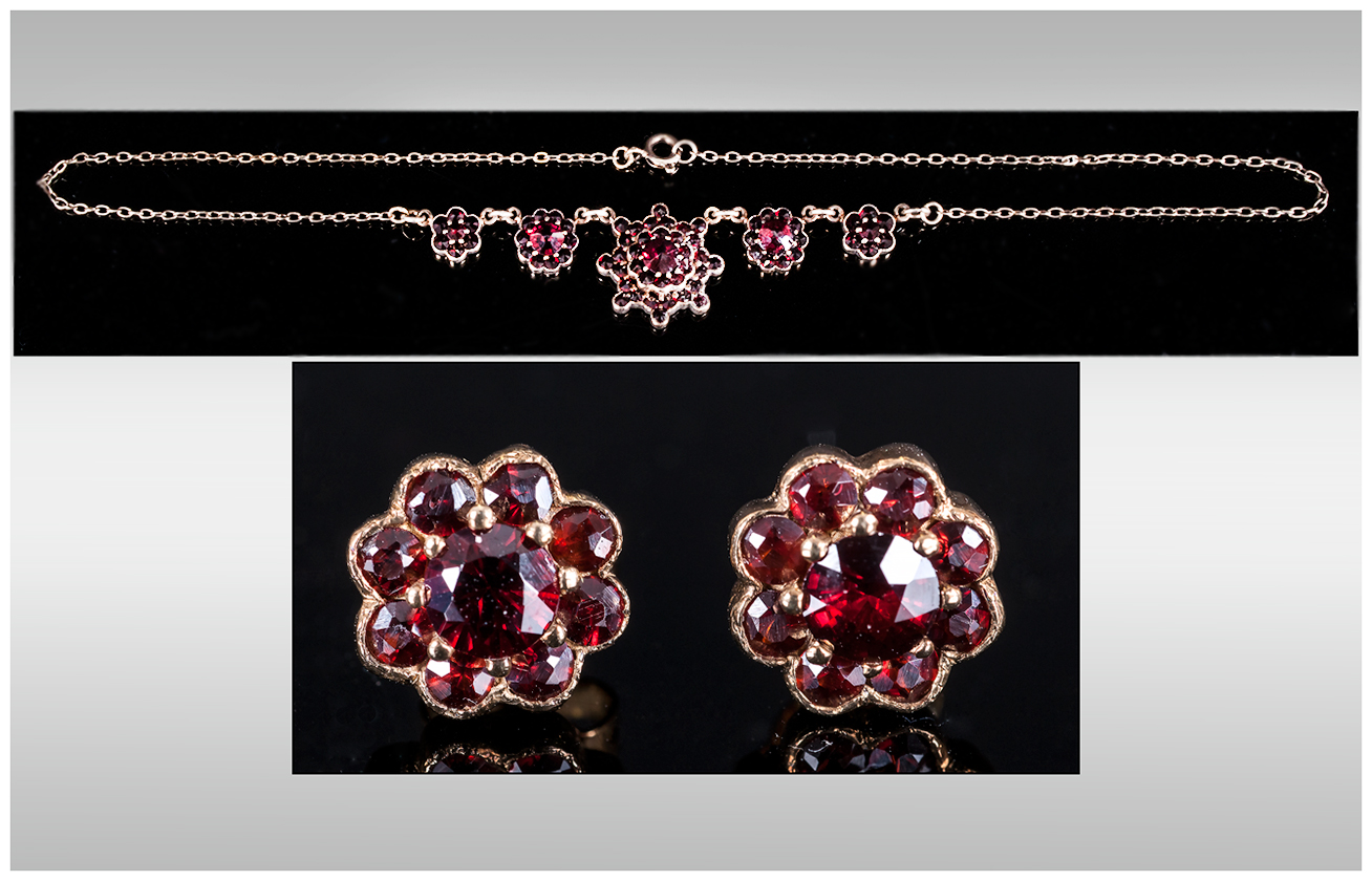 Antique and Impressive German 8ct Gold Set Almandine Garnet Drop Necklace. The Garnets of a Rich / - Image 2 of 3