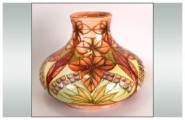 William Moorcroft Signed Large Onion Shaped Squat Vase, Styalised Leaf Design. Dated 2.8.91.