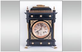 Lenzkirch Decorative Ebonised Cased and Gilt Mantle Clock. c.1880's. 8 Day Time and Striking