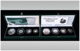 The Royal Mint 1997 And 2003 Silver Proof Britannia Four Coin Collection Sets, Both Complete With