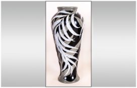 Moorcroft Rare and Quality Modern Trial Vase. Dated 7.2.14. Silver Leaf's on Black Ground. Stands