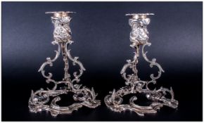 Irish Very Fine & Magnificent Pair Of Cast Silver Candlesticks By Royal Irish Silver Ltd, in