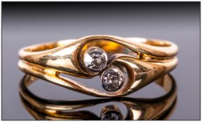 Antique 18ct Gold Two Stone Diamond Ring. Marked 18ct.