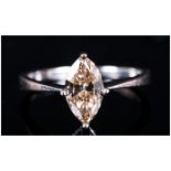 18ct White Gold Diamond Ring, Single Stone Marquise Shaped Champagne Diamond, Claw Set, Estimated