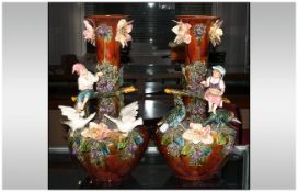 Majolica Very Fine Impressive Pair of German Late 19th Century Large Figural Vases.  Modelled as a
