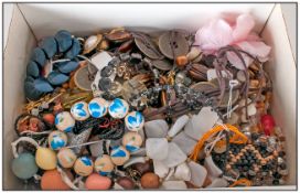 Box of Assorted Costume Jewellery comprising beads, brooches, necklaces and earrings.