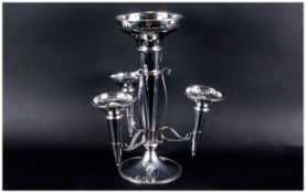 1930's Chrome Plated Table Epergne, with four trumpet flower holders, on three branches and a