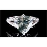 Green Amethyst Trillion Cut Ring, a green amethyst trillion of 5cts  set in a platinum vermeil and