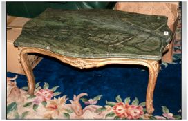 Gilt Hardwood Coffee Table with green marble top. Continental Early 20thC