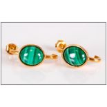 Malachite J-Hoop Earrings, 8.5cts of oval cabochon cut striated malachite set in 14ct gold vermeil