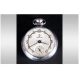 Ingersoll Triumph - Vintage Chrome Cased Open Faced Pocket Watch. Black Chapter Ring, Sweeping